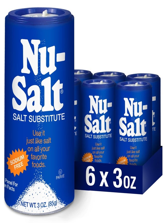 Nu-Salt Sodium-Free Salt Substitute, Contains Potassium Chloride, Table Salt Alternative, Vegan, Good for Chips, Pretzels, French Fries, Popcorn Seasoning, 3oz Shaker Bottle (Pack of 6) - Image 1