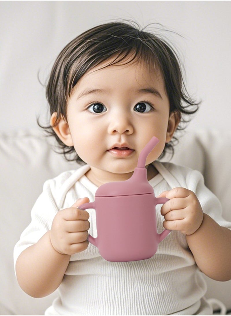 URbazaar 2 Pack Baby Training Cup 180ml, Silicone Sippy Cup with Handles, Lid and Straw, Spill Proof and Non-Slip Straw Cup for Babies and Toddler  - Image 5