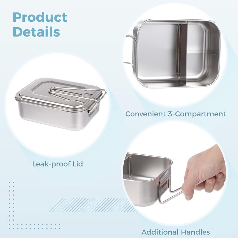 2-Pack 40 Oz Stainless Steel Box With Utensils, Leak Proof 3-Compartment Metal Lunch Container For Adults And Youngsters - Image 4