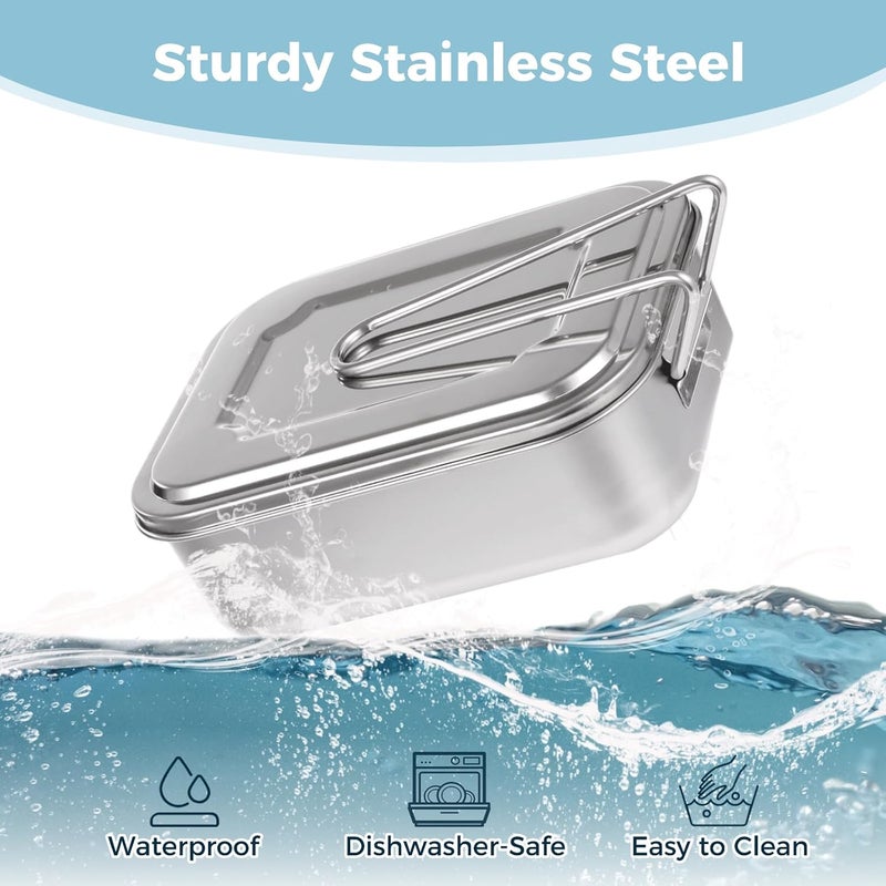 2-Pack 40 Oz Stainless Steel Box With Utensils, Leak Proof 3-Compartment Metal Lunch Container For Adults And Youngsters - Image 3