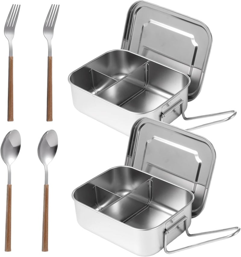 2-Pack 40 Oz Stainless Steel Box With Utensils, Leak Proof 3-Compartment Metal Lunch Container For Adults And Youngsters - Image 5