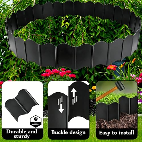 Orgrimmar 20 ft Garden Edging 40PCS Interlocking Landscaping Edging Kit, Plastic No-Dig Pound-in Garden Edge(20' Long x 5.3” Tall) - Black - Image 3