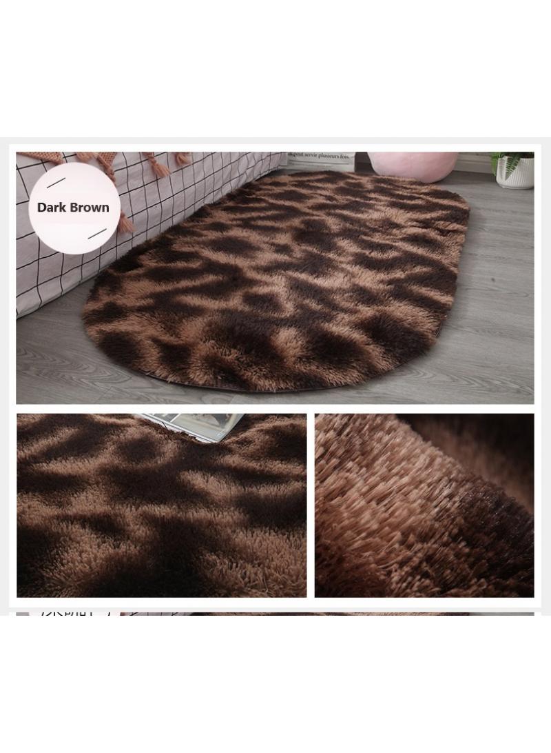Bluejw 160 CM 1-Piece Bedroom Living Room Carpet Oval Dark Brown Oval Fluffy Bedside Carpet Fluffy Bedroom Rug, Small Oval Area Rugs Brown Shag Bedside Carpet for Kids Room Nursery Dorm Cute Fuzzy Indoor Decor for Boy and Girl - Image 5