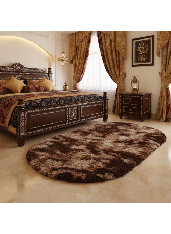 Bluejw 160 CM 1-Piece Bedroom Living Room Carpet Oval Dark Brown Oval Fluffy Bedside Carpet Fluffy Bedroom Rug, Small Oval Area Rugs Brown Shag Bedside Carpet for Kids Room Nursery Dorm Cute Fuzzy Indoor Decor for Boy and Girl - Image 3