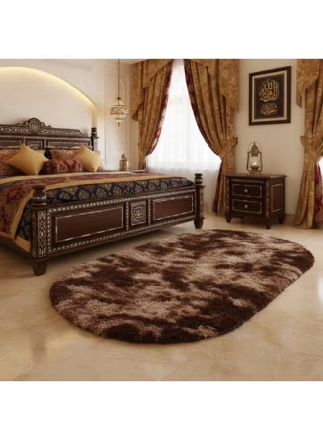 Bluejw 160 CM 1-Piece Bedroom Living Room Carpet Oval Dark Brown Oval Fluffy Bedside Carpet Fluffy Bedroom Rug, Small Oval Area Rugs Brown Shag Bedside Carpet for Kids Room Nursery Dorm Cute Fuzzy Indoor Decor for Boy and Girl - Image 2