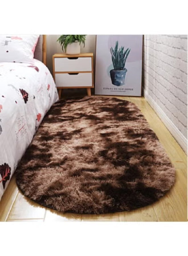 Bluejw 160 CM 1-Piece Bedroom Living Room Carpet Oval Dark Brown Oval Fluffy Bedside Carpet Fluffy Bedroom Rug, Small Oval Area Rugs Brown Shag Bedside Carpet for Kids Room Nursery Dorm Cute Fuzzy Indoor Decor for Boy and Girl - Image 3