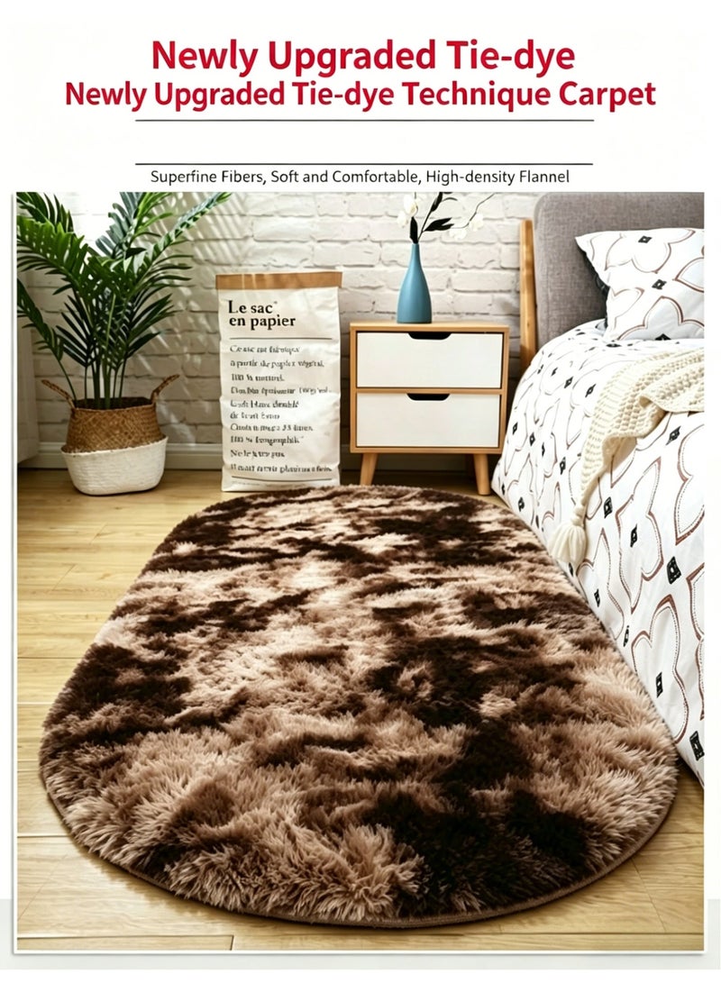 Bluejw 160 CM 1-Piece Bedroom Living Room Carpet Oval Dark Brown Oval Fluffy Bedside Carpet Fluffy Bedroom Rug, Small Oval Area Rugs Brown Shag Bedside Carpet for Kids Room Nursery Dorm Cute Fuzzy Indoor Decor for Boy and Girl - Image 4