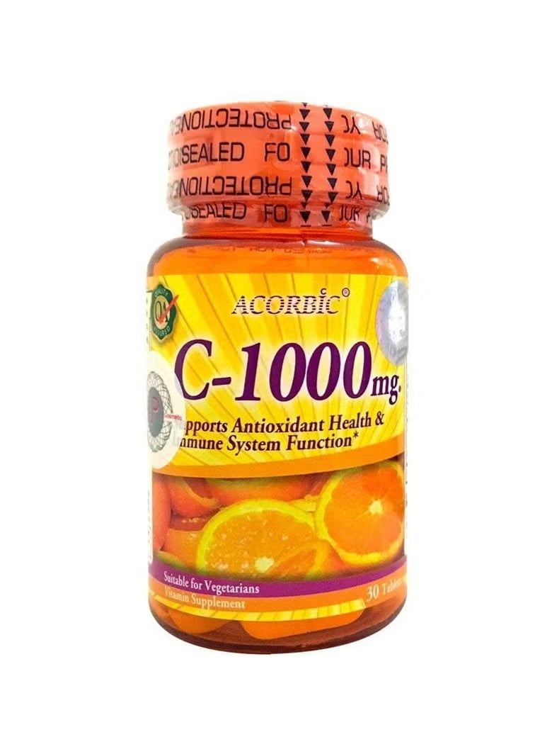 Acorbic C-1000mg Vitamin – Immunity Booster & Skin Whitening Supplement – 30 Vegetarian Tablets