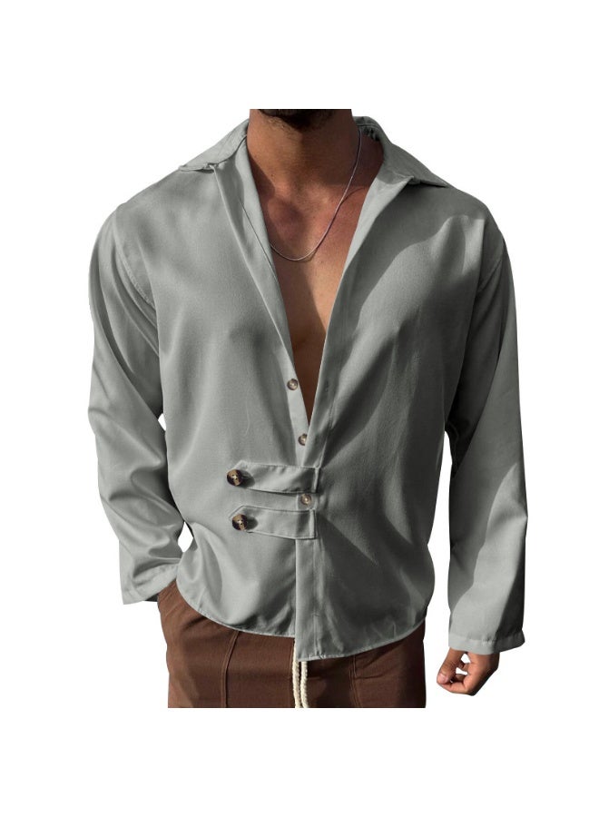 Loose Casual Long Sleeve Men's Shirt  Open Cardigan Collar Buttoned Spring Autumn Wear Comfortable Cotton Shirt  - Image 1