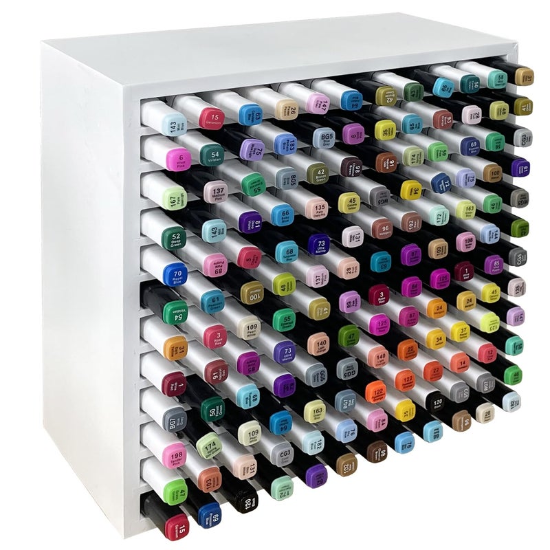 MinBoo Bamboo Art Supply Storage Rack - Wooden Marker Organizer for 144 Markers, Pens, Colored Pencils, Paint Brushes (White) - Image 1