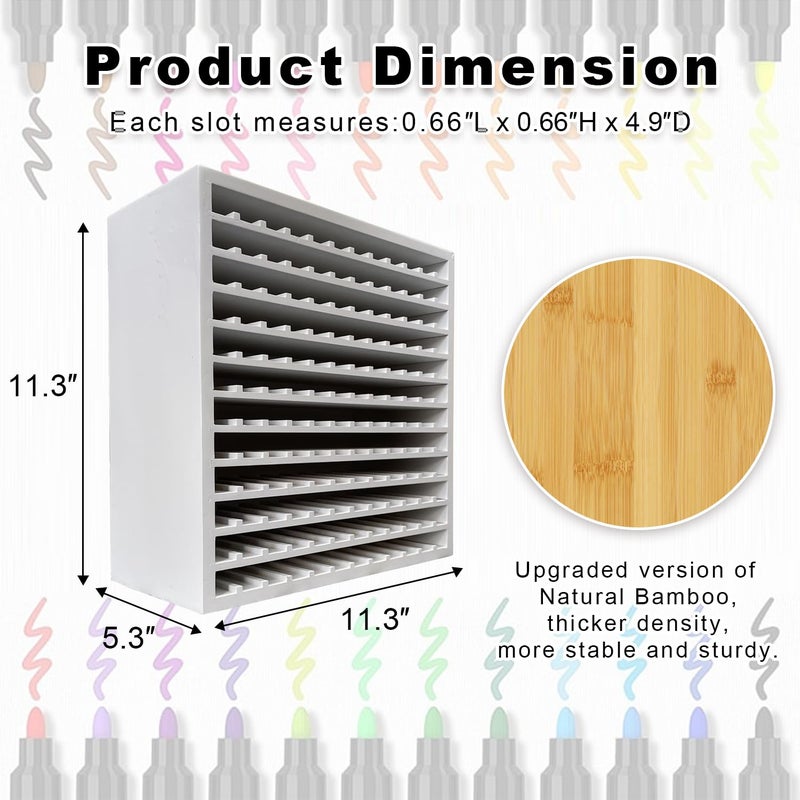 MinBoo Bamboo Art Supply Storage Rack - Wooden Marker Organizer for 144 Markers, Pens, Colored Pencils, Paint Brushes (White) - Image 2