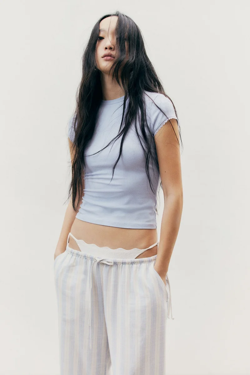 H&M Lace-trimmed ribbed T-shirt