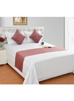 Shri Anand Creations Shri Anand Creations Ultrasonic Quilted Velvet Bed Runner Scarf with Cushion Covers for Double Bed King Size Bed Runner 18x90 Cushion Cover 16x16 Pink 