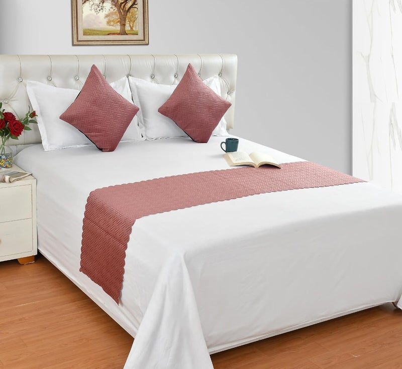 Shri Anand Creations Shri Anand Creations Ultrasonic Quilted Velvet Bed Runner Scarf with Cushion Covers for Double Bed King Size Bed Runner 18x90 Cushion Cover 16x16 Pink 