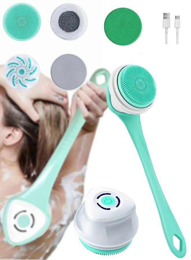 Bukela Electric Back Scrubber Body Brush Rechargeable Shower Brush IP67 Waterproof, Electric Body Scrubber for Shower Deep Exfoliating Massage Brush, 5 Interchangeable Heads, Loofah Alternative Spa Cleaning Tool - Image 2