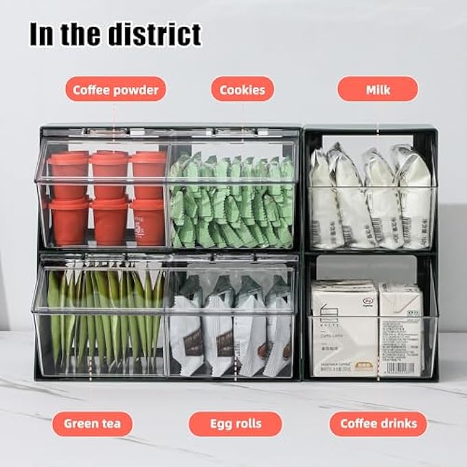 TERRIFI Tea Bag Organizer Acrylic Tea Bag Storage With Lids  Stackable Organizer For Kitchen Pantry  Holds Tea Bags Coffee Pods  More  MultiPurpose Counter  Pantry Storage Solution 2 Grids - Image 5