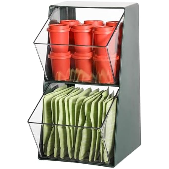 TERRIFI Tea Bag Organizer Acrylic Tea Bag Storage With Lids  Stackable Organizer For Kitchen Pantry  Holds Tea Bags Coffee Pods  More  MultiPurpose Counter  Pantry Storage Solution 2 Grids - Image 1