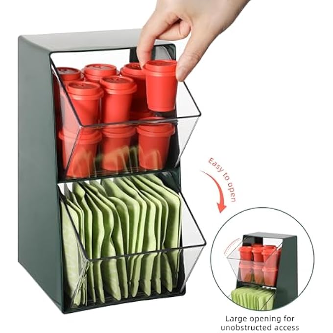 TERRIFI Tea Bag Organizer Acrylic Tea Bag Storage With Lids  Stackable Organizer For Kitchen Pantry  Holds Tea Bags Coffee Pods  More  MultiPurpose Counter  Pantry Storage Solution 2 Grids - Image 3