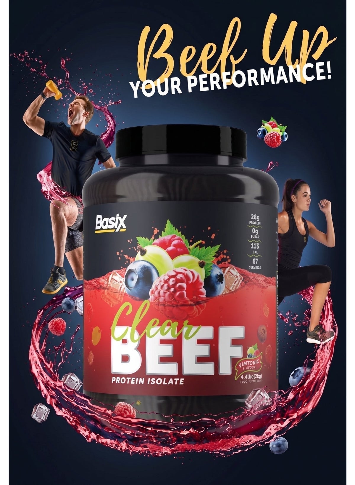 Clear Beef Protein Isolate Powder, 28G Protein Per Serving, Hydrolyzed, Dairy-Free, Sugar-Free, Keto Friendly, Vimtonic, 2Kg (4.4Lb)