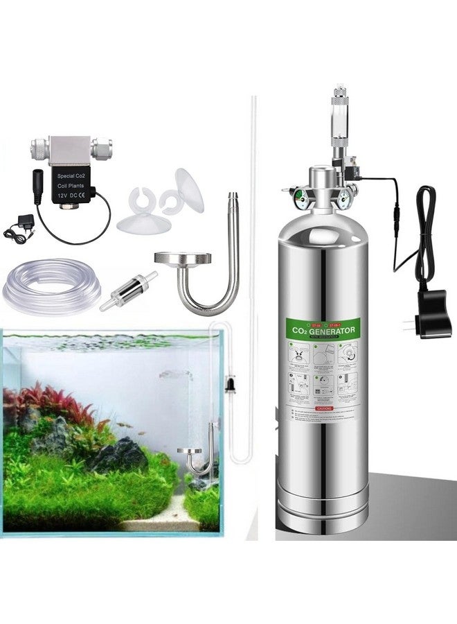 VAYINATO مولد ثاني أكسيد الكربون DIY من الفولاذ المقاوم للصدأ 2 لتر مع صمام كهربائي، مقياس ضغط، صمام تحكم، عداد فقاعات معدني، أنبوب CO2 وموزع مسطح (حمض الستريك وبيكربونات الصوديوم غير مدرجين) - Image 1