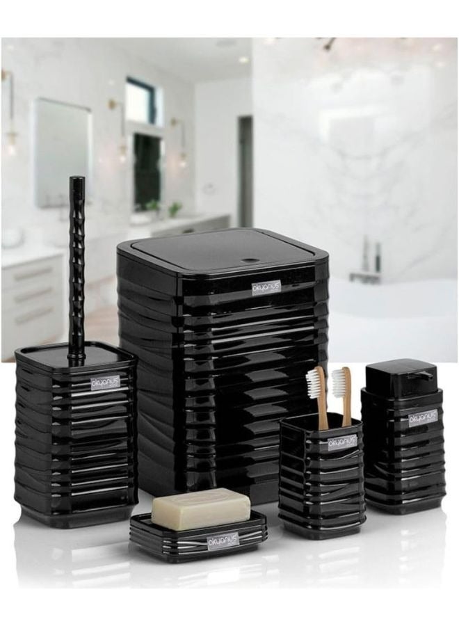 Okyanus Luna Acrylic 5 Piece Bathroom Set -Black - Image 1