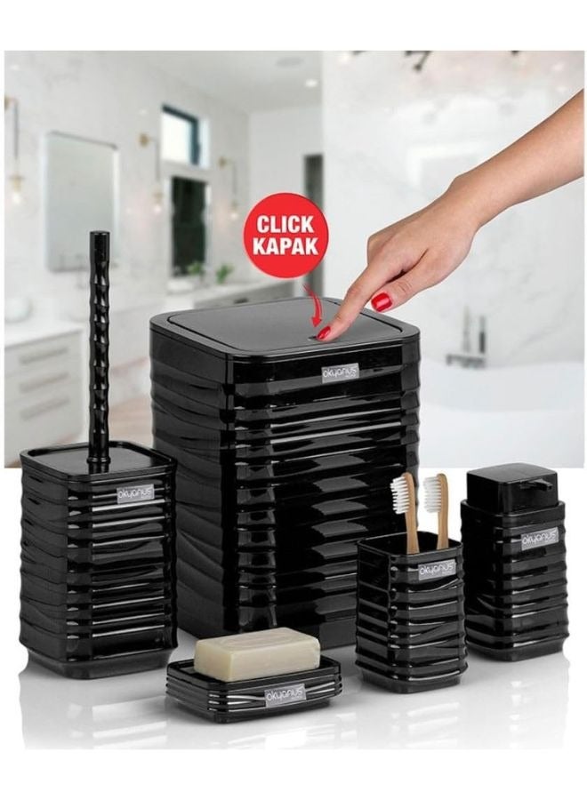 Okyanus Luna Acrylic 5 Piece Bathroom Set -Black - Image 4