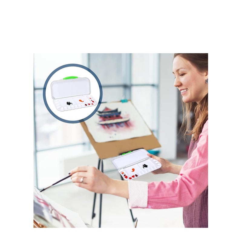 Zikra 2 Pcs Airtight Folding Watercolor Palette with 18 Wells and 2 Mixing Areas Plastic Paint Palette with Lid Gouache Palette Paint Pallet Fold Paint Tray for Artist Painter Painting Travel - Image 3