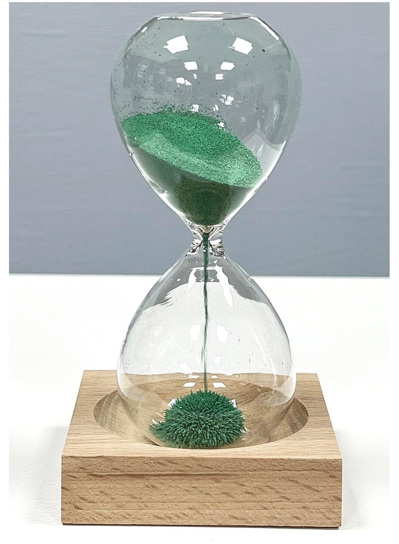 Rubik Hourglass, Magnetic Hour Glass Sand Timer with Wooden Base Home Decor Desktop Accessories (Green)  - Image 1