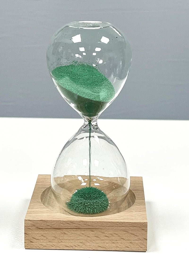 Rubik Hourglass, Magnetic Hour Glass Sand Timer with Wooden Base Home Decor Desktop Accessories (Green)  - Image 3