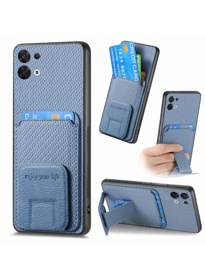 اس-توب جراب هاتف OPPO Reno8 5G مصنوع من ألياف الكربون وحقيبة بطاقات وحامل قابل للطي - Image 1