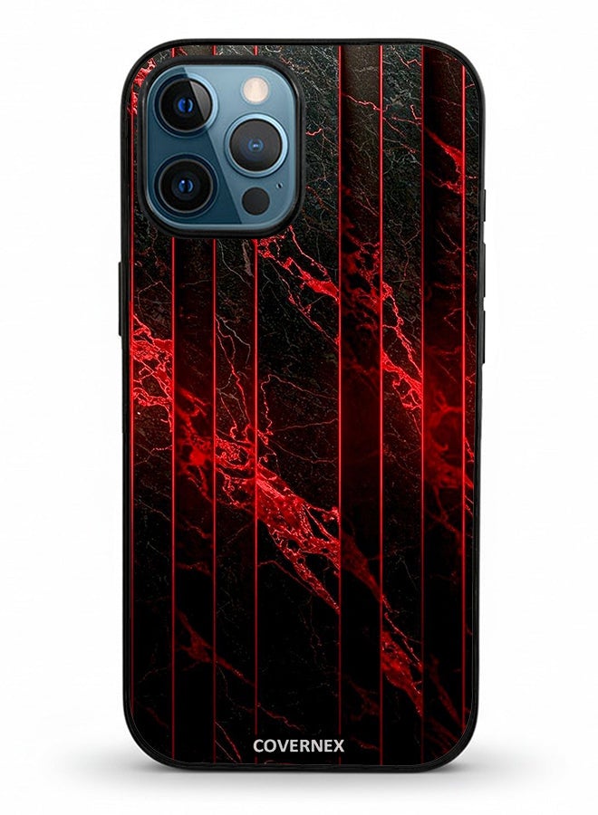 Covernex Apple iPhone 12 Pro Max Protective Case Cover Printed Featuring Crimson and Veined Marble Texture - Image 2