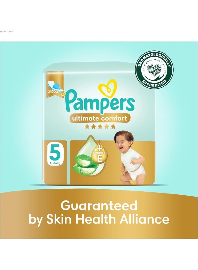Pampers Ultimate Comfort Taped Diapers, Size 5, 11-16kg, Lotion infused with Aloe Vera and Vitamin E, x1000 Leak Locks Technology for Leakage Protection, Giga Box, 186 Count - Image 3
