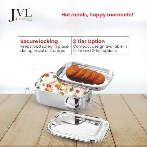 JVL Classicware Stainless Steel Lunch Box Single Tier, Capacity Leak-Resistant Durable & Eco-Friendly Ideal for Office School & Travel - Rectangular Big (650 ML) - Image 4