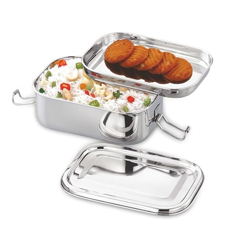 JVL Classicware Stainless Steel Lunch Box Single Tier, Capacity Leak-Resistant Durable & Eco-Friendly Ideal for Office School & Travel - Rectangular Big (650 ML) - Image 1