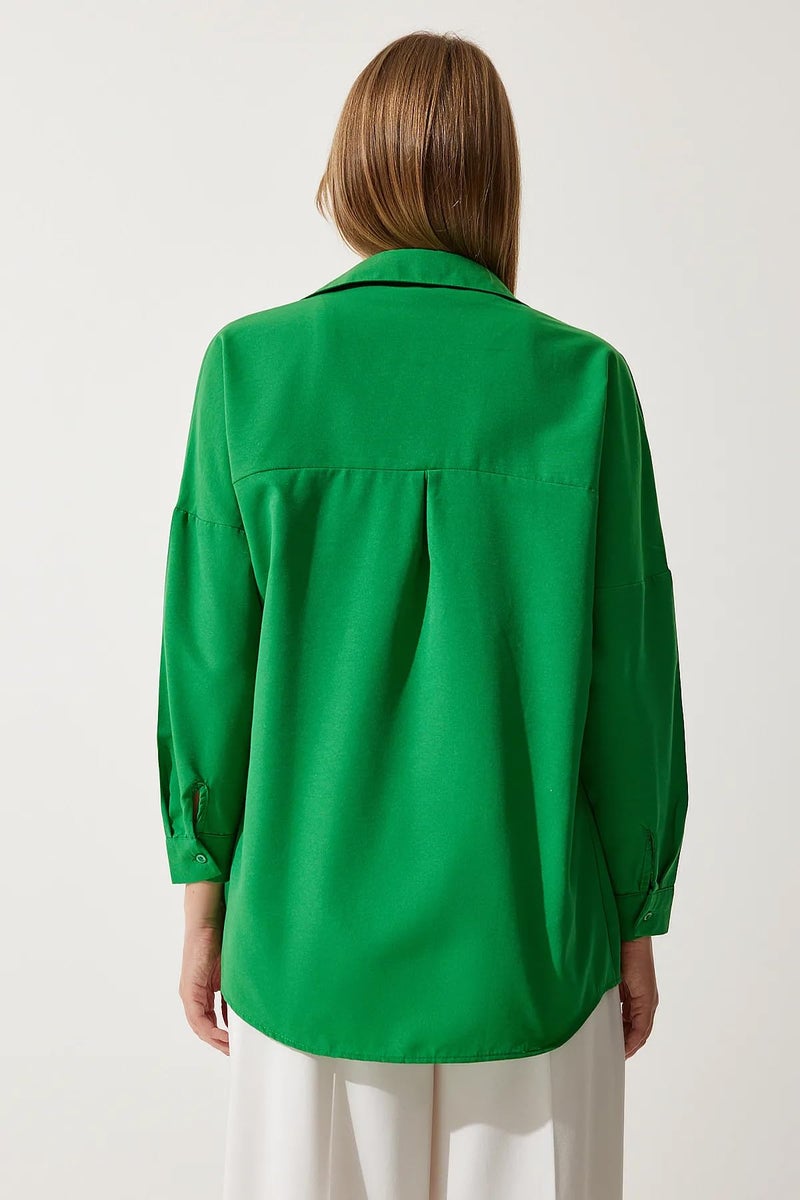 BIG DART Oversized Button Down Shirts for Women, Dressy Casual Long Sleeve Blouses Summer Tops Tunics (US, Alpha, Medium, Regular, Regular, Dark Green) - Image 4