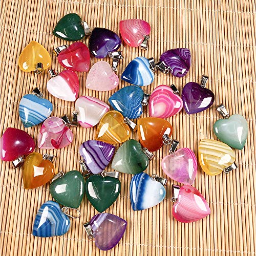 LHJ 20PCS Natural Stripe Agate Pendants Heart Shape Charms Pendants for Necklace Bracelet Jewelry Making - Image 2