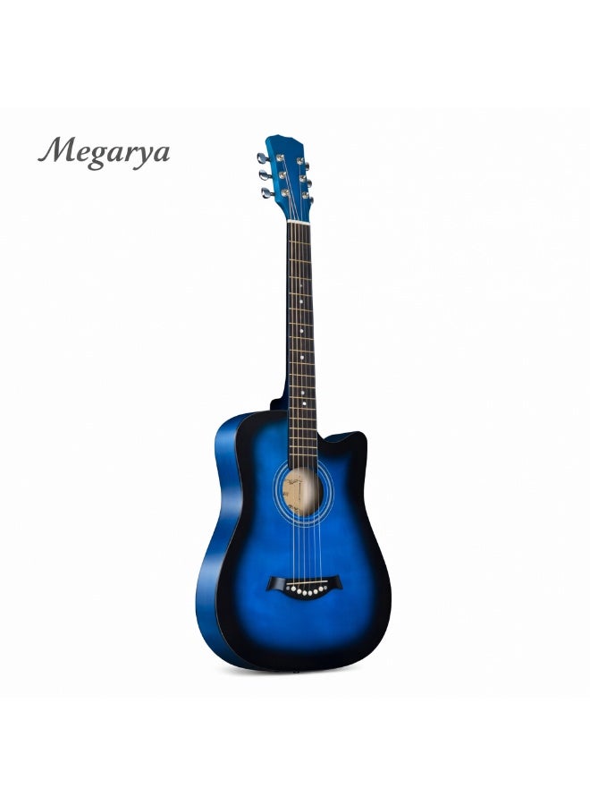 Megarya 38 Inch Basswood Folk Matte Acoustic Guitar for Beginners – Blue Finish, Lightweight & Easy Play
