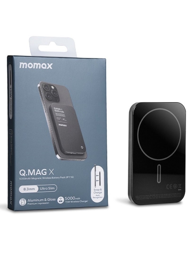 Momax Momax 5000mAh Magnetic Wireless Power Bank 15W Pack USB-C Up to 20W PD output - Black - Image 1
