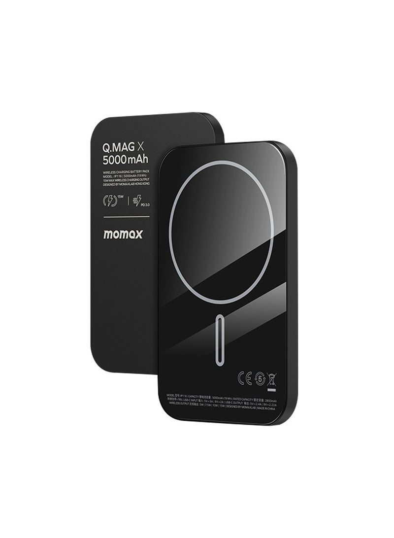Momax Momax 5000mAh Magnetic Wireless Power Bank 15W Pack USB-C Up to 20W PD output - Black - Image 2