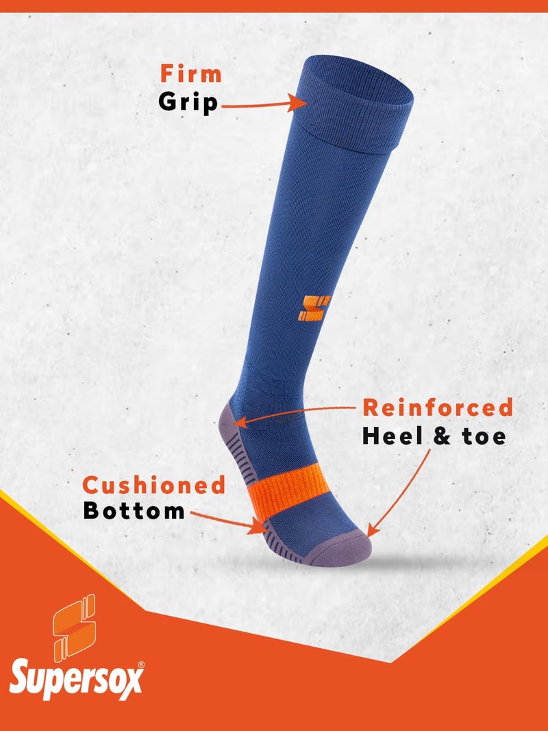 Supersox Football Stockings For Men & Women - Knee Length Socks With Cushioned Sole, Odour Free & Superior Grip Socks For Football/Soccer, Pack Of 1 (Navy Blue, Cotton) - Image 3