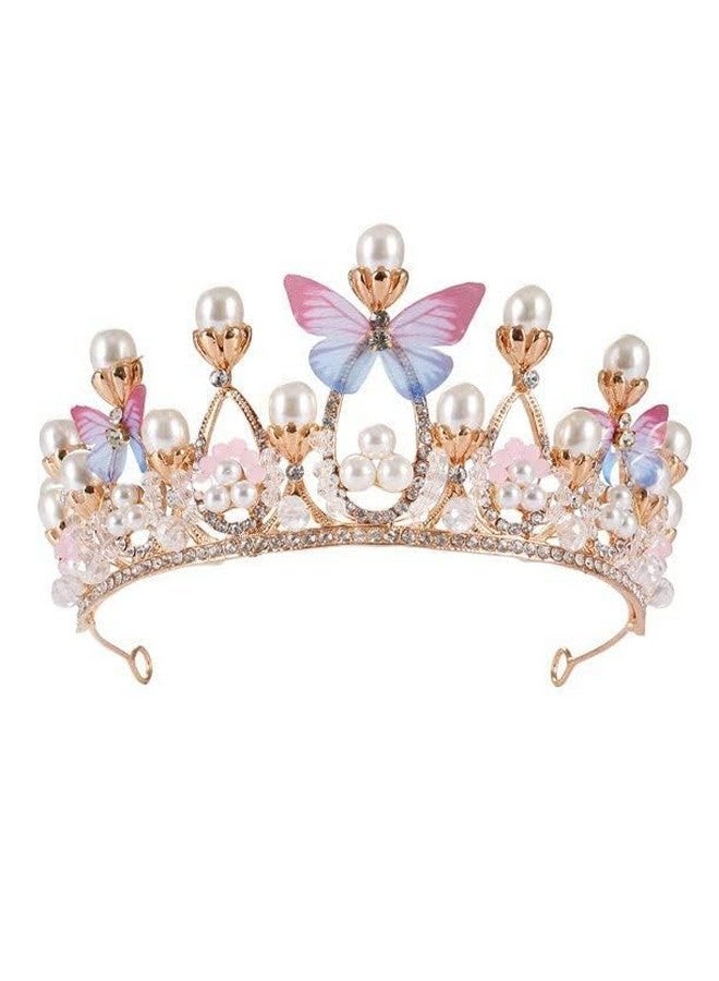 DARKNESS Crystal Tiara Crown Pearl Princess Costume Crown Headband Flower Pageant Handmade Hair Accessories Cosplay,Birthday,Celebration for Girl Women - Image 1