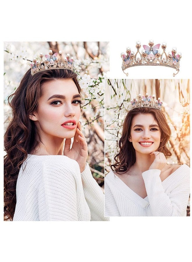 DARKNESS Crystal Tiara Crown Pearl Princess Costume Crown Headband Flower Pageant Handmade Hair Accessories Cosplay,Birthday,Celebration for Girl Women - Image 2