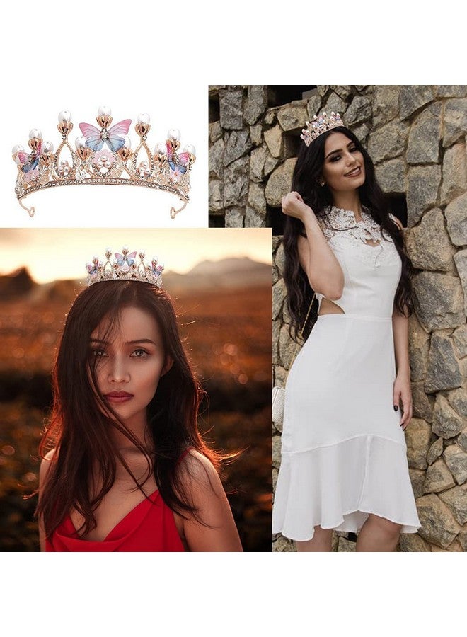 DARKNESS Crystal Tiara Crown Pearl Princess Costume Crown Headband Flower Pageant Handmade Hair Accessories Cosplay,Birthday,Celebration for Girl Women - Image 3