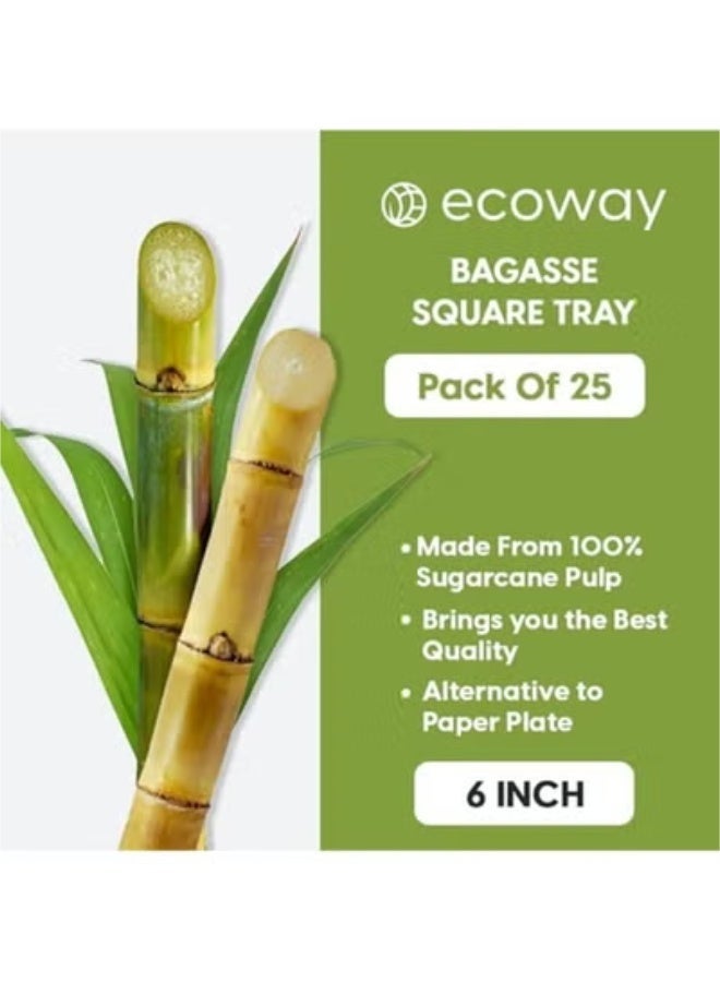 ايكواي Ecoway [6 Inch Square Plate Pack Of 25] White Color- Disposable Plates Made With Bagasse Sugar Canes Microwave & Freeze Safe, Compostable & Biodegradable Dinner Plates, Strong Everyday Tableware - Image 2