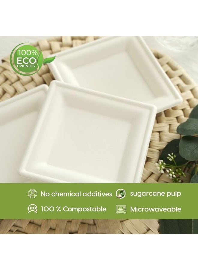 ايكواي Ecoway [6 Inch Square Plate Pack Of 25] White Color- Disposable Plates Made With Bagasse Sugar Canes Microwave & Freeze Safe, Compostable & Biodegradable Dinner Plates, Strong Everyday Tableware - Image 4