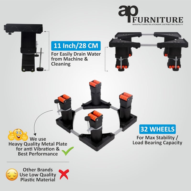 AP FURNITURE AP FURNITURE ProUltimate Universal MultiFunctional Adjustable Expandable Washing Machine Refrigerator Fridge and Dishwasher Base Trolley Stand with Wheels ORANGE Stainless Steel 11 IN  - Image 5