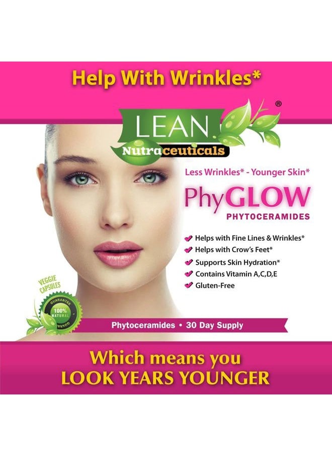LEAN Nutraceuticals - Phytoceramides 350mg Ceramide Skin Care Hydration Moisture Restoring Beauty Supplement with Multivitamins A, C, D, E, PhyGLOW Super Vegan Anti-Aging Wrinkle Support Pills for Women and Men 30 Capsules - Image 1