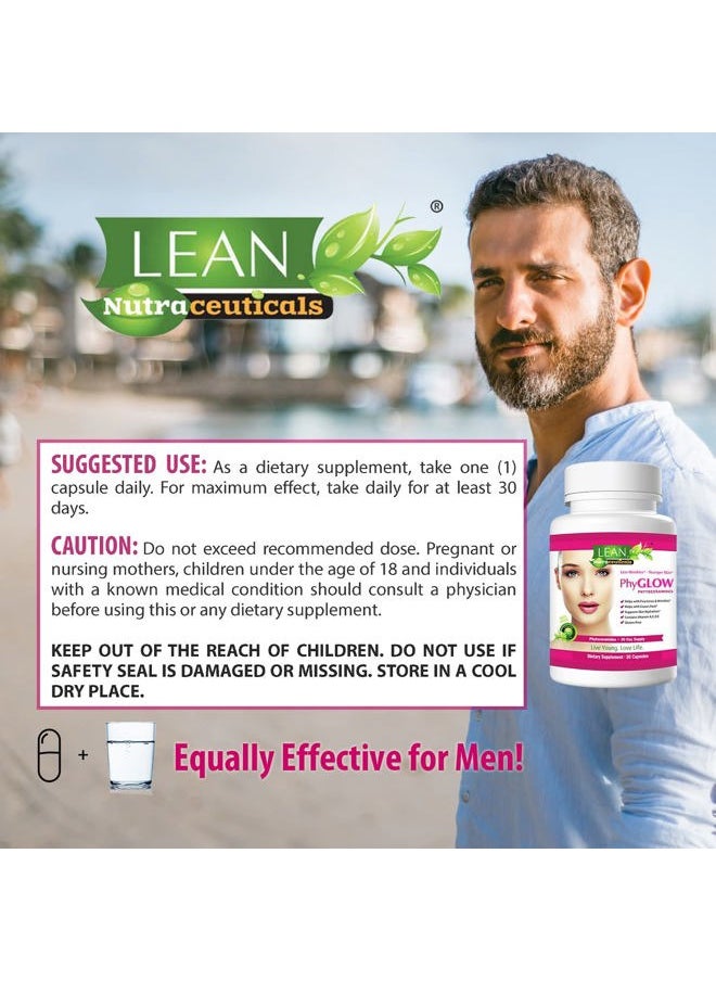 LEAN Nutraceuticals - Phytoceramides 350mg Ceramide Skin Care Hydration Moisture Restoring Beauty Supplement with Multivitamins A, C, D, E, PhyGLOW Super Vegan Anti-Aging Wrinkle Support Pills for Women and Men 30 Capsules - Image 1
