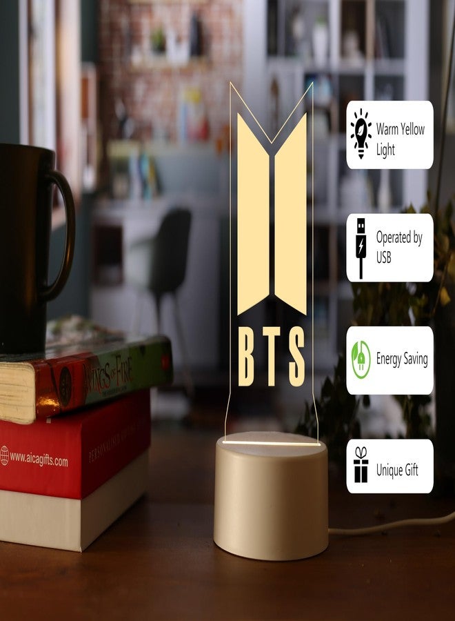 AICA 3D Illusion Korean Heart Bangtan Sonyeondan LED Lamp � Korean Heart Gift for Girls Women Lamp - Warm Yellow LED Light - Image 3