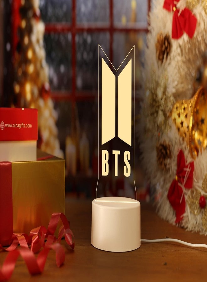 AICA 3D Illusion Korean Heart Bangtan Sonyeondan LED Lamp � Korean Heart Gift for Girls Women Lamp - Warm Yellow LED Light - Image 1